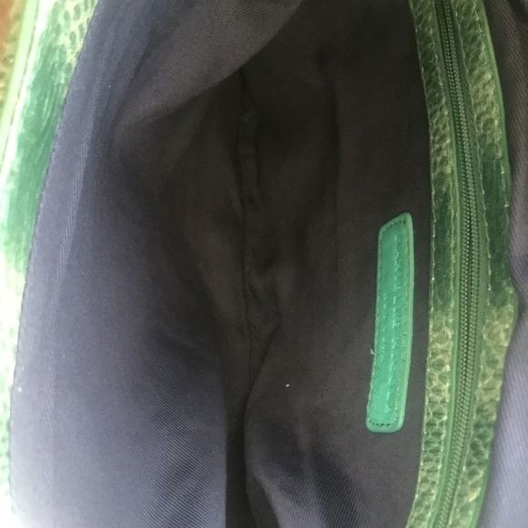 DANIELLE NICOLE Clutch Snake Skin Green Magnetic Clasp Navy Lining 11.5” x  7” - Picture 7 of 8